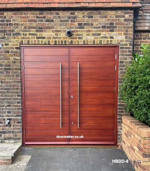 contemporary double garage doors mahogany shade