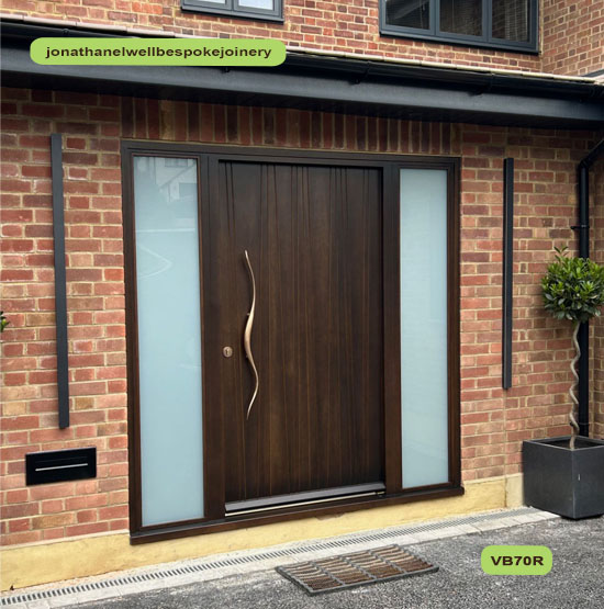 contemporary front door vertical random diagonal boards oak