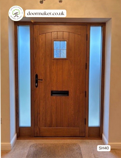 oak cottage door with sidelights inside view