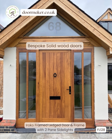 traditional front door and sidelights made from iroko