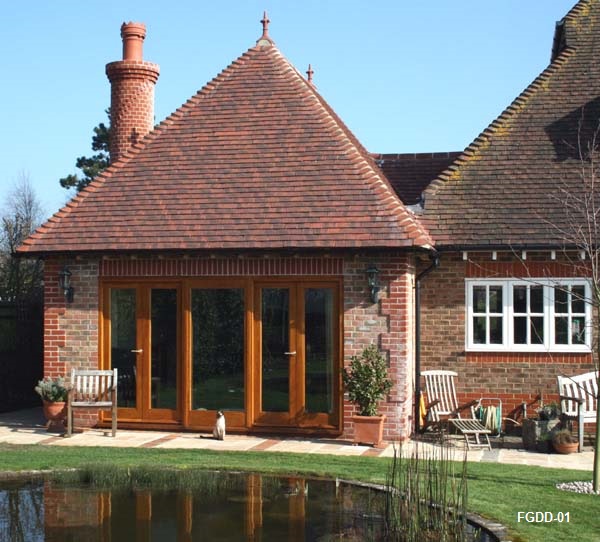 oak french doors with centre screen