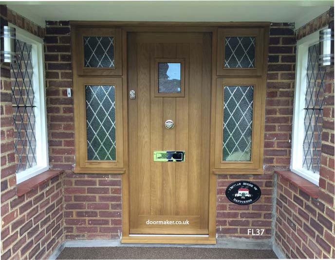 oak cottage door with side windows