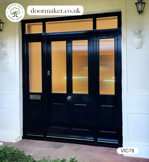 bespoke victorian front door and side panels accoya wood - black gloss
