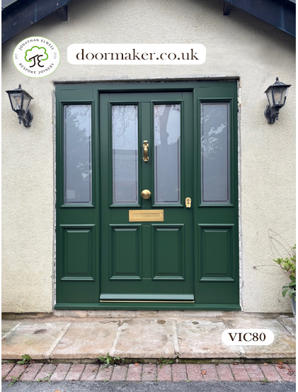 victorian front door and side panels duck green